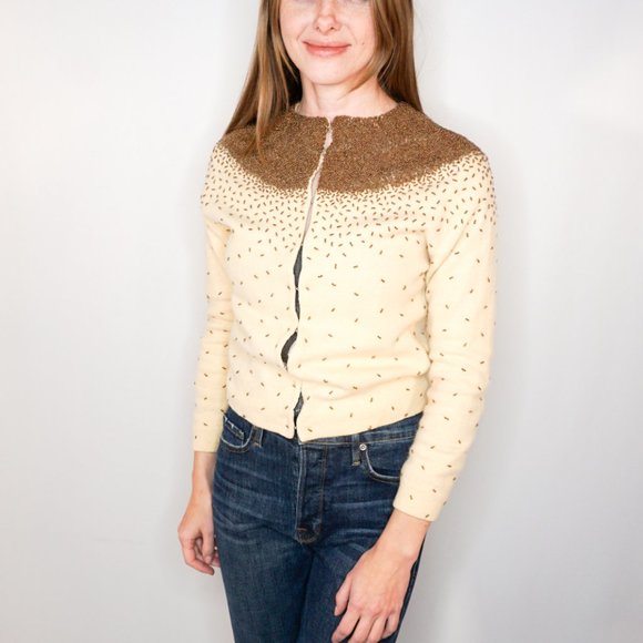 VINTAGE Caritas Cream Beaded Knit Cardigan - Picture 6 of 7